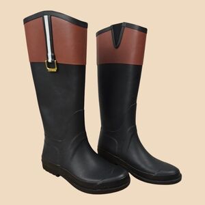 Tommy Hilfiger Black and Brown Winter Rain Boots